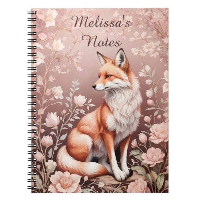 Caderno Espiral Raposa com cor-de-rosa Dreamy - Nome Personalizado (Frente)