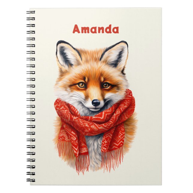 Caderno Espiral Raposa Fofa com uma Imagem de Outono de Cachecol V (Frente)
