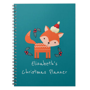 Caderno Espiral Raposa Laranja Em Planos De Natal De Santa Hat Per