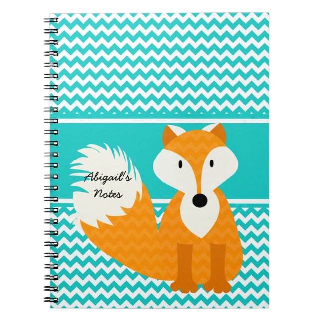 Caderno Espiral Raposa Laranja no Notebook Personalizado Chevron (Frente)