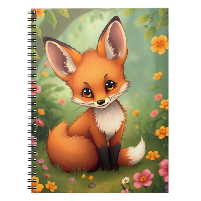 Caderno Espiral Raposa marrom fofa na floresta (Frente)