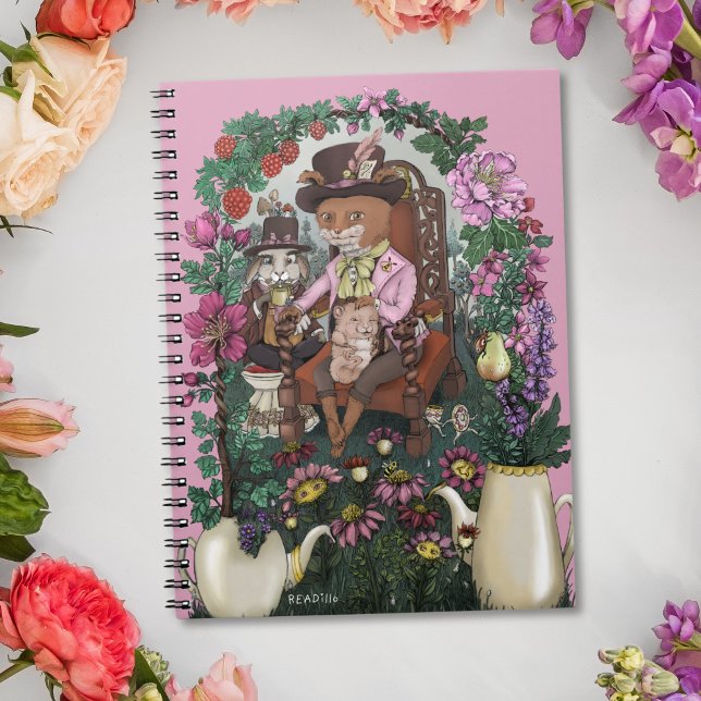 Caderno Espiral Raposa Whimsic Mad Hatter Alice no País das Maravi (Criador carregado)