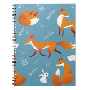 Caderno Espiral Raposas de inverno, coelhos, padrão de colheita.