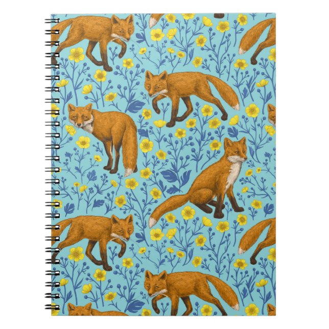 Caderno Espiral Raposas e ampolas em azul-piscina (Frente)