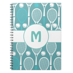 Caderno Espiral Raquetes de Tênis Azul e Branco Bolas Nome do Joga