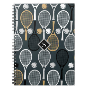 Caderno Espiral Raquetes de Tênis Personalizadas Monogramadas Nome