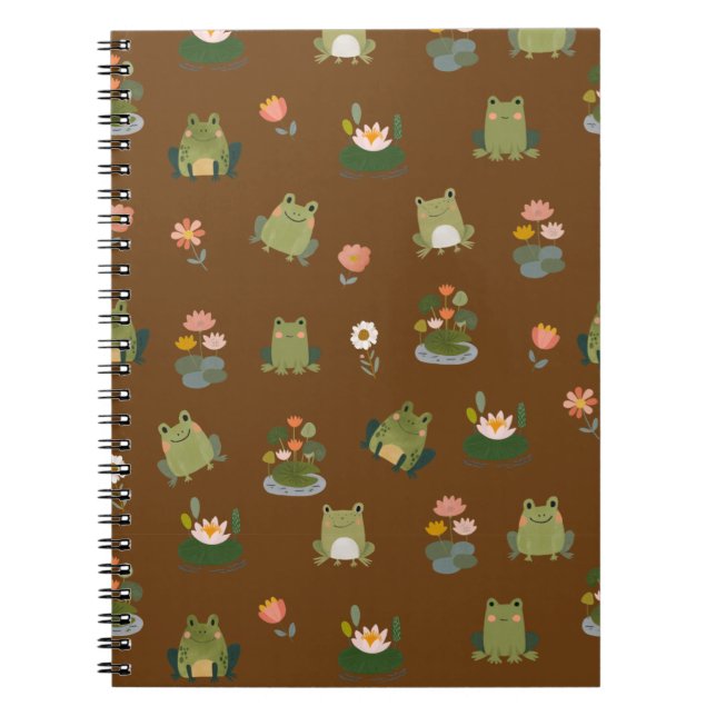 Caderno Espiral Rãs e Folhas de Nenúfar em Marrom (Frente)