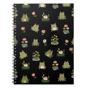 Caderno Espiral Rãs & Folhas de Lótus em Preto