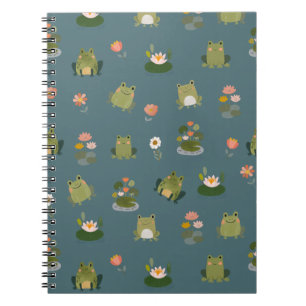 Caderno Espiral Rãs & Folhas de Nenúfar em Azul Turquesa Escuro