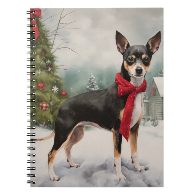 Caderno Espiral Rat Terrier Dog no Natal da Neve (Frente)