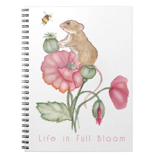 Caderno Espiral Rato Cute Blooming em Poppy (Frente)