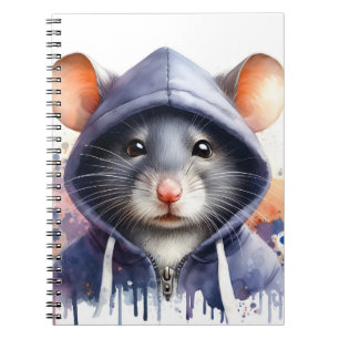 Caderno Espiral Rato de Aquarela em Arte Esplética de Hoodie Escur