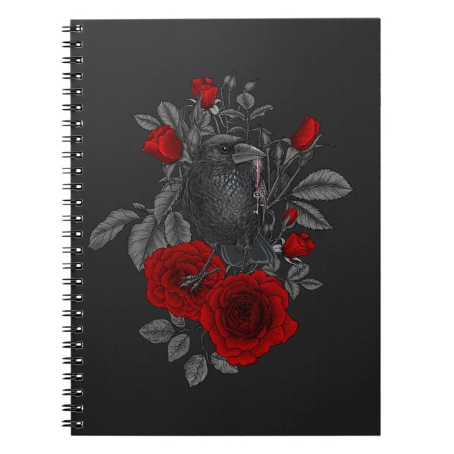 Caderno Espiral Raven com a chave e os rosas (Frente)