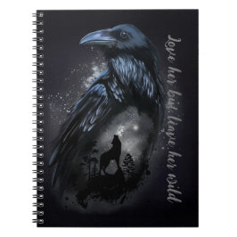 Caderno Espiral Raven e lobo que uivam na lua