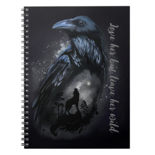 Caderno Espiral Raven e lobo que uivam na lua