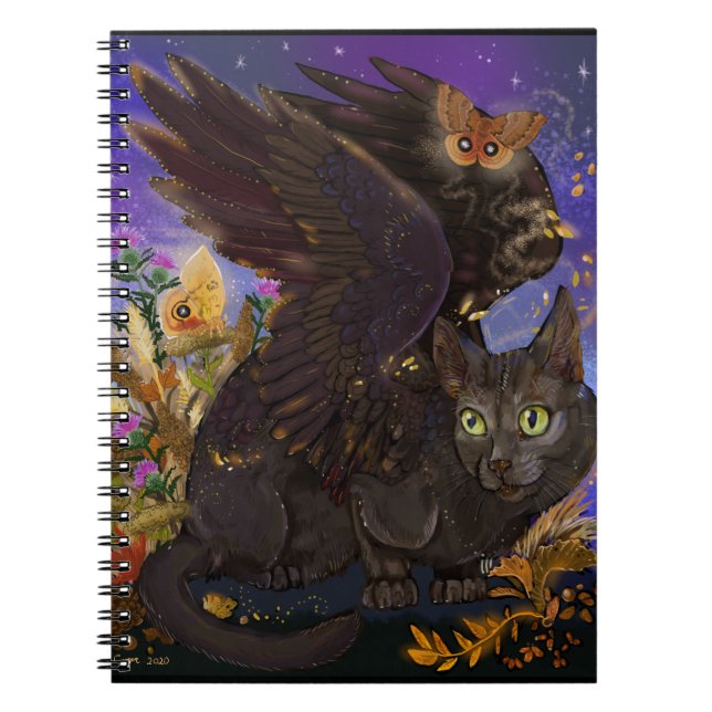 Caderno Espiral Raven Winged Autumn Magic Cat (Frente)