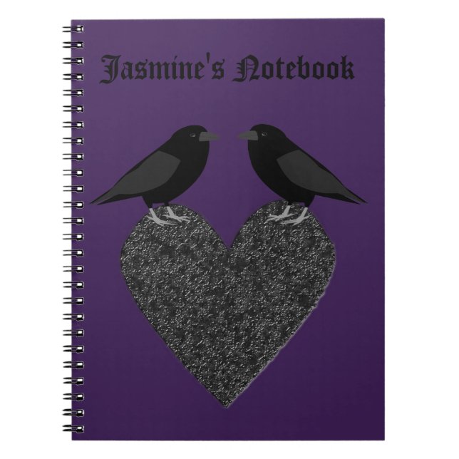 Caderno Espiral Ravens Góticos e Personalizados do Coração Negro (Frente)