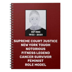 Caderno Espiral RBG RIP Ruth Bader Ginsburg Tributa Crimson