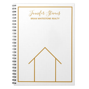 Caderno Espiral Real Estate House Imagem Dourada Branca Personaliz