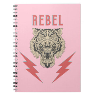 Caderno Espiral Rebel Tiger Head com Relâmpagos