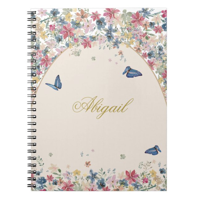 Caderno Espiral Receita Campo Flores Borboleta Elegante  (Frente)