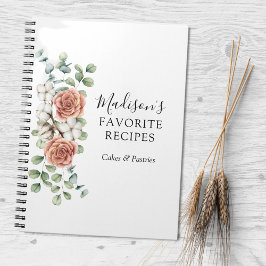 Caderno Espiral Receita de Flor de Rosa em Aquarela Folhas de Euca