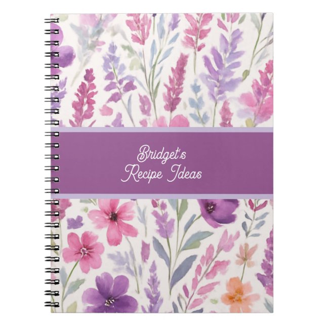 Caderno Espiral Receita de Primavera botânico rosa-lila-rosa român (Frente)