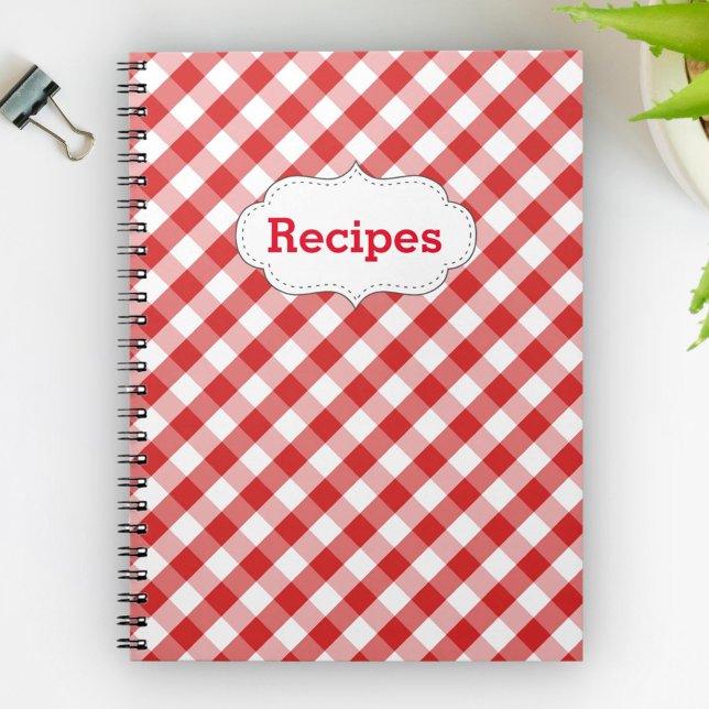 Caderno Espiral Receita do Padrão Elegante de Gingham Vermelho (Criador carregado)
