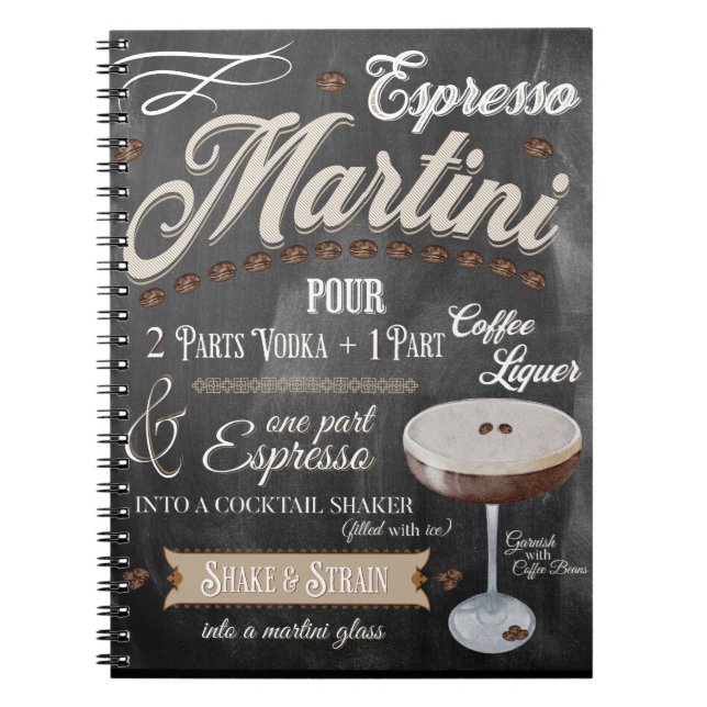 Caderno Espiral Receita do quadro calcário Espresso Martini (Frente)
