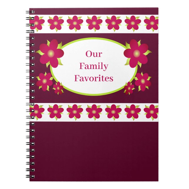 Caderno Espiral Receita floral de ameixa e burgundy com acentos (Frente)