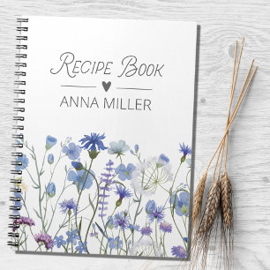 Caderno Espiral Receita Floral de Flor Silvestre Azul Personalizad