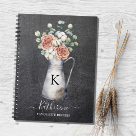 Caderno Espiral Receita Jarro de Algodão Rosa Monograma Eucalipto