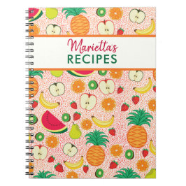 Caderno Espiral Receita Personalizada Colorida de Padrão de Frutas