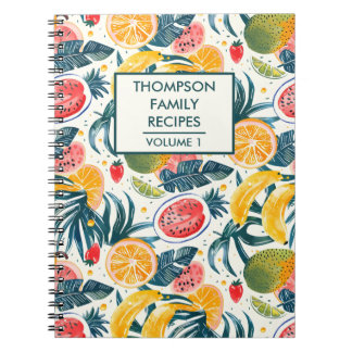 Caderno Espiral Receita Personalizada de frutas Tropicais de Aquar
