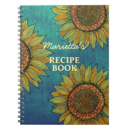 Caderno Espiral Receita Personalizada de Teal de Girassol Russo do