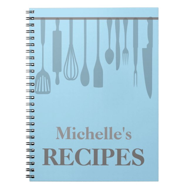 Caderno Espiral Receita personalizada de utensílios de cozinha (Frente)