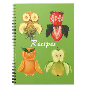 Caderno Espiral Receitas da fruta - corujas bonitos