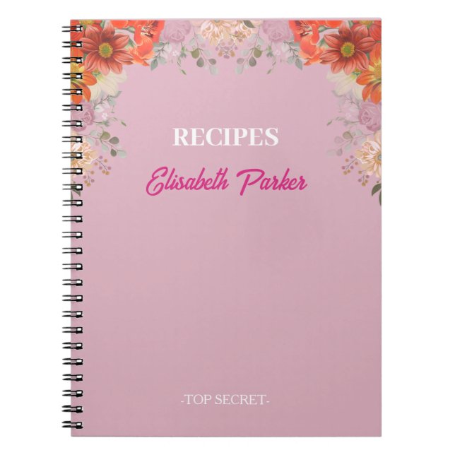Caderno Espiral Receitas de cozinha de livro de receitas florais r (Frente)