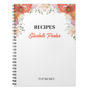 Caderno Espiral Receitas de cozinha de livro de receitas florais r