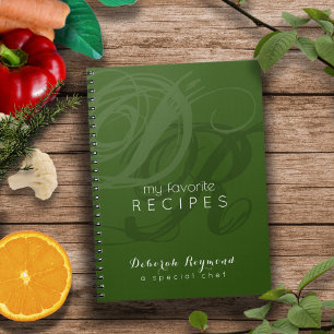 Caderno Espiral Receitas Favoritas em Verde Monograma