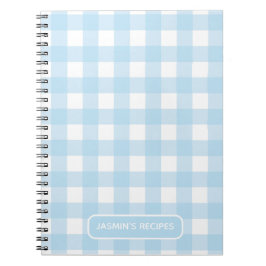 Caderno Espiral Receitas | Padrão Xadrez Azul Claro e Branco