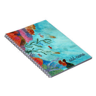 Caderno Espiral Recife de Coral Subaquático Tropical Oceânico Aqua