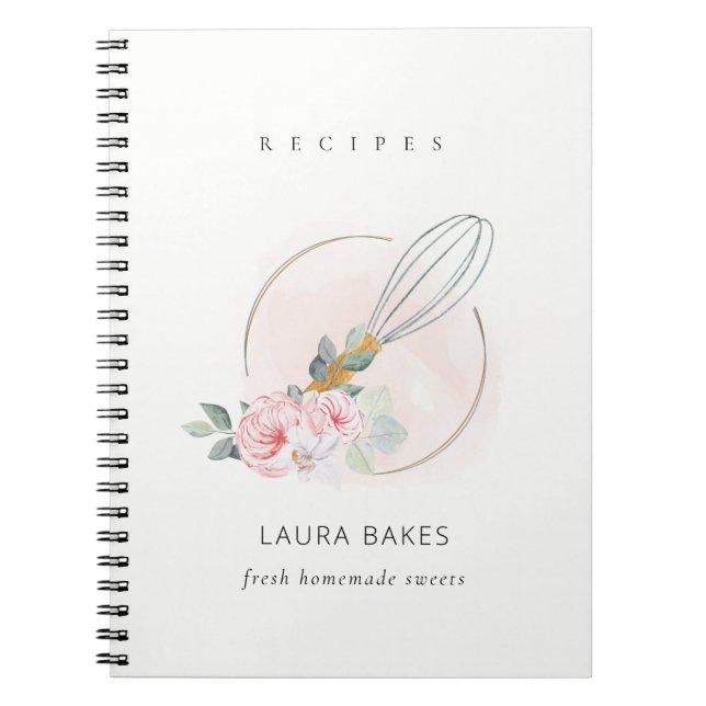 Caderno Espiral Recipiente De Chef Floral De Madeira Com Blush Wat (Frente)