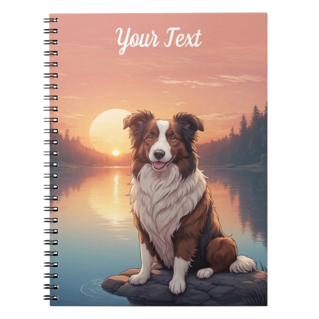 Caderno Espiral Red and White Collie by Lake (Frente)