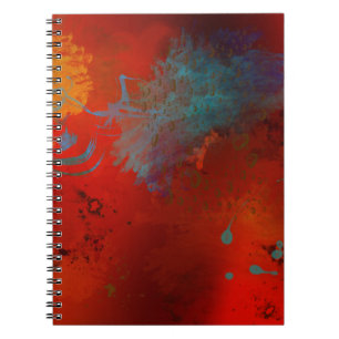 Caderno Espiral Red, Aqua e Dourada Grunge Abstrato Art