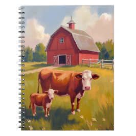 Caderno Espiral Red Barn Farm Animals Cow Painting