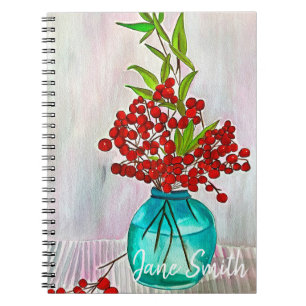 Caderno Espiral Red Christmas Berries aquarela arte