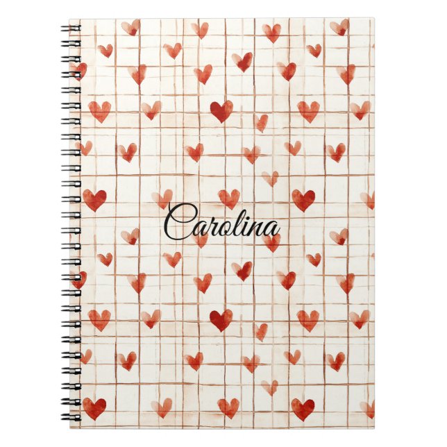 Caderno Espiral Red Cream Hearts Abstrato (Frente)
