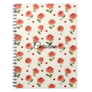Caderno Espiral Red Cream Hearts Floral