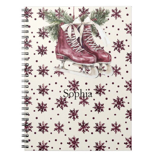 Caderno Espiral Red Cream Snowflakes Ice Skates (Frente)